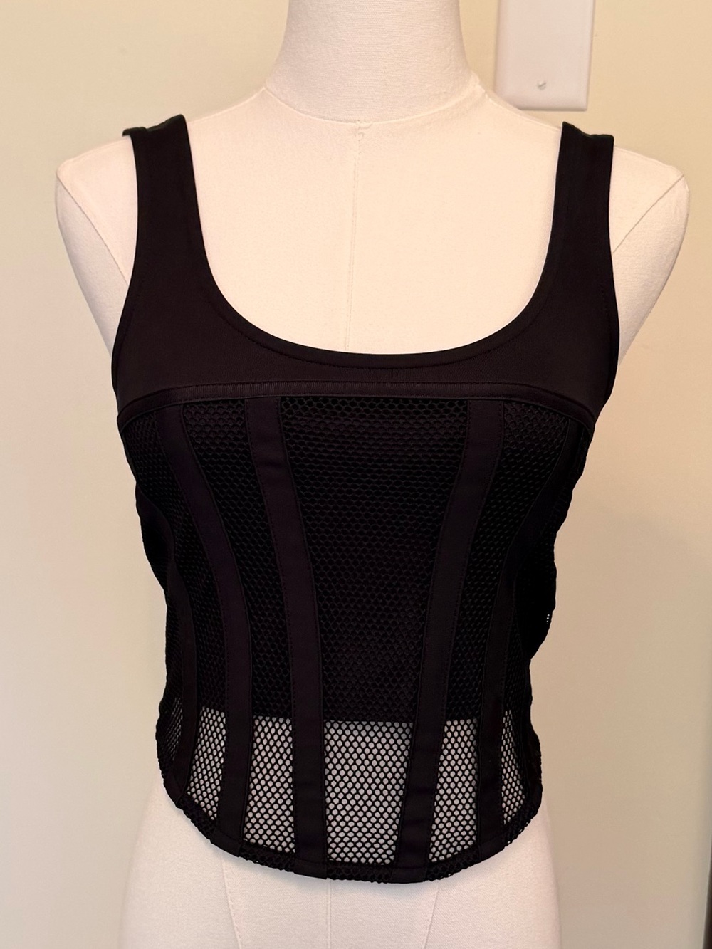 River Island Black Ribbed Mesh Corset Tank Top